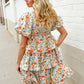 Find Love Floral Print Smocked Neck Puff Sleeve Ruffle Tiered Dress