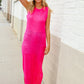 The Perfect Find Hot Pink Pointelle Sleeveless Side Slit Midi Coverup