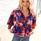 Dazzle in Cobalt Blue Abstract Print Button-Down Smocked Sleeve Blouse