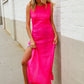 The Perfect Find Hot Pink Pointelle Sleeveless Side Slit Midi Coverup