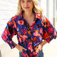 Dazzle in Cobalt Blue Abstract Print Button-Down Smocked Sleeve Blouse
