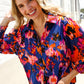 Dazzle in Cobalt Blue Abstract Print Button-Down Smocked Sleeve Blouse