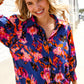 Dazzle in Cobalt Blue Abstract Print Button-Down Smocked Sleeve Blouse