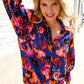 Dazzle in Cobalt Blue Abstract Print Button-Down Smocked Sleeve Blouse