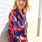 Dazzle in Cobalt Blue Abstract Print Button-Down Smocked Sleeve Blouse