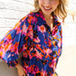 Dazzle in Cobalt Blue Abstract Print Button-Down Smocked Sleeve Blouse
