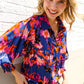 Dazzle in Cobalt Blue Abstract Print Button-Down Smocked Sleeve Blouse