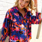 Dazzle in Cobalt Blue Abstract Print Button-Down Smocked Sleeve Blouse