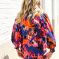 Dazzle in Cobalt Blue Abstract Print Button-Down Smocked Sleeve Blouse