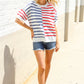 Patriotic Red & Blue Stripe Drop Shoulder Oversize Sweater Top