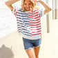Patriotic Red & Blue Stripe Drop Shoulder Oversize Sweater Top