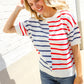 Patriotic Red & Blue Stripe Drop Shoulder Oversize Sweater Top