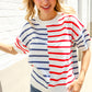 Patriotic Red & Blue Stripe Drop Shoulder Oversize Sweater Top