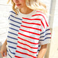 Patriotic Red & Blue Stripe Drop Shoulder Oversize Sweater Top