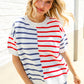 Patriotic Red & Blue Stripe Drop Shoulder Oversize Sweater Top