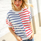 Patriotic Red & Blue Stripe Drop Shoulder Oversize Sweater Top