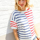 Patriotic Red & Blue Stripe Drop Shoulder Oversize Sweater Top