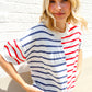 Patriotic Red & Blue Stripe Drop Shoulder Oversize Sweater Top