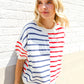 Patriotic Red & Blue Stripe Drop Shoulder Oversize Sweater Top