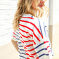 Patriotic Red & Blue Stripe Drop Shoulder Oversize Sweater Top