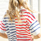 Patriotic Red & Blue Stripe Drop Shoulder Oversize Sweater Top