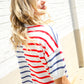 Patriotic Red & Blue Stripe Drop Shoulder Oversize Sweater Top