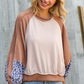 Lock Eyes Taupe & Animal Print Dolman Colorblock Terry Top