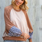 Lock Eyes Taupe & Animal Print Dolman Colorblock Terry Top