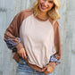 Lock Eyes Taupe & Animal Print Dolman Colorblock Terry Top
