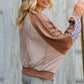 Lock Eyes Taupe & Animal Print Dolman Colorblock Terry Top