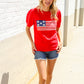 American Flag Bubble Short Sleeve Jacquard Sweater Knit Pullover