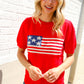 American Flag Bubble Short Sleeve Jacquard Sweater Knit Pullover