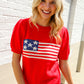 American Flag Bubble Short Sleeve Jacquard Sweater Knit Pullover