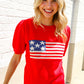 American Flag Bubble Short Sleeve Jacquard Sweater Knit Pullover