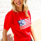 American Flag Bubble Short Sleeve Jacquard Sweater Knit Pullover