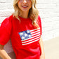 American Flag Bubble Short Sleeve Jacquard Sweater Knit Pullover
