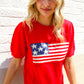 American Flag Bubble Short Sleeve Jacquard Sweater Knit Pullover