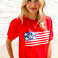 American Flag Bubble Short Sleeve Jacquard Sweater Knit Pullover