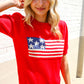 American Flag Bubble Short Sleeve Jacquard Sweater Knit Pullover