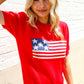 American Flag Bubble Short Sleeve Jacquard Sweater Knit Pullover