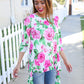 Be Bold Ivory Big Floral Hi-Lo Ruffle Hem Knit Top