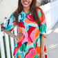 Sieze The Day 3/4 Tie Sleeve Shark Bite Hem Abstract Print Tunic