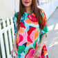 Sieze The Day 3/4 Tie Sleeve Shark Bite Hem Abstract Print Tunic