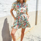 Get Whimsical Tropical Print Smocked Waist Neck Button Romper