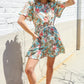 Get Whimsical Tropical Print Smocked Waist Neck Button Romper