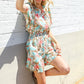 Get Whimsical Tropical Print Smocked Waist Neck Button Romper