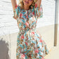 Get Whimsical Tropical Print Smocked Waist Neck Button Romper