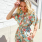 Get Whimsical Tropical Print Smocked Waist Neck Button Romper