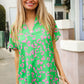 Follow Me Green Animal Print V Neck Short Sleeve Blouse