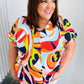 Orange Geometric V Neck Drop Shoulder Top